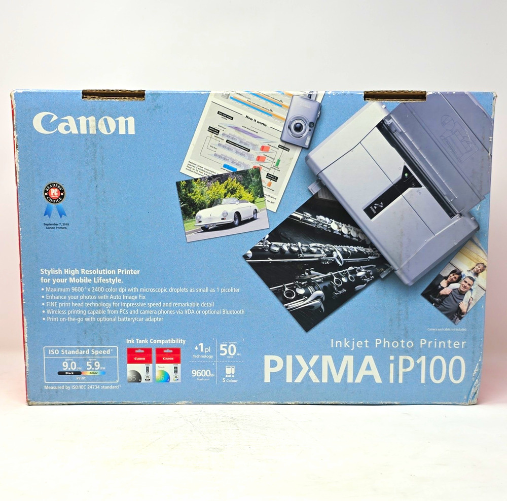 Canon PIXMA iP100 Portable Color Inkjet Photo Printer USB 2.0 Bluetooth IrDA